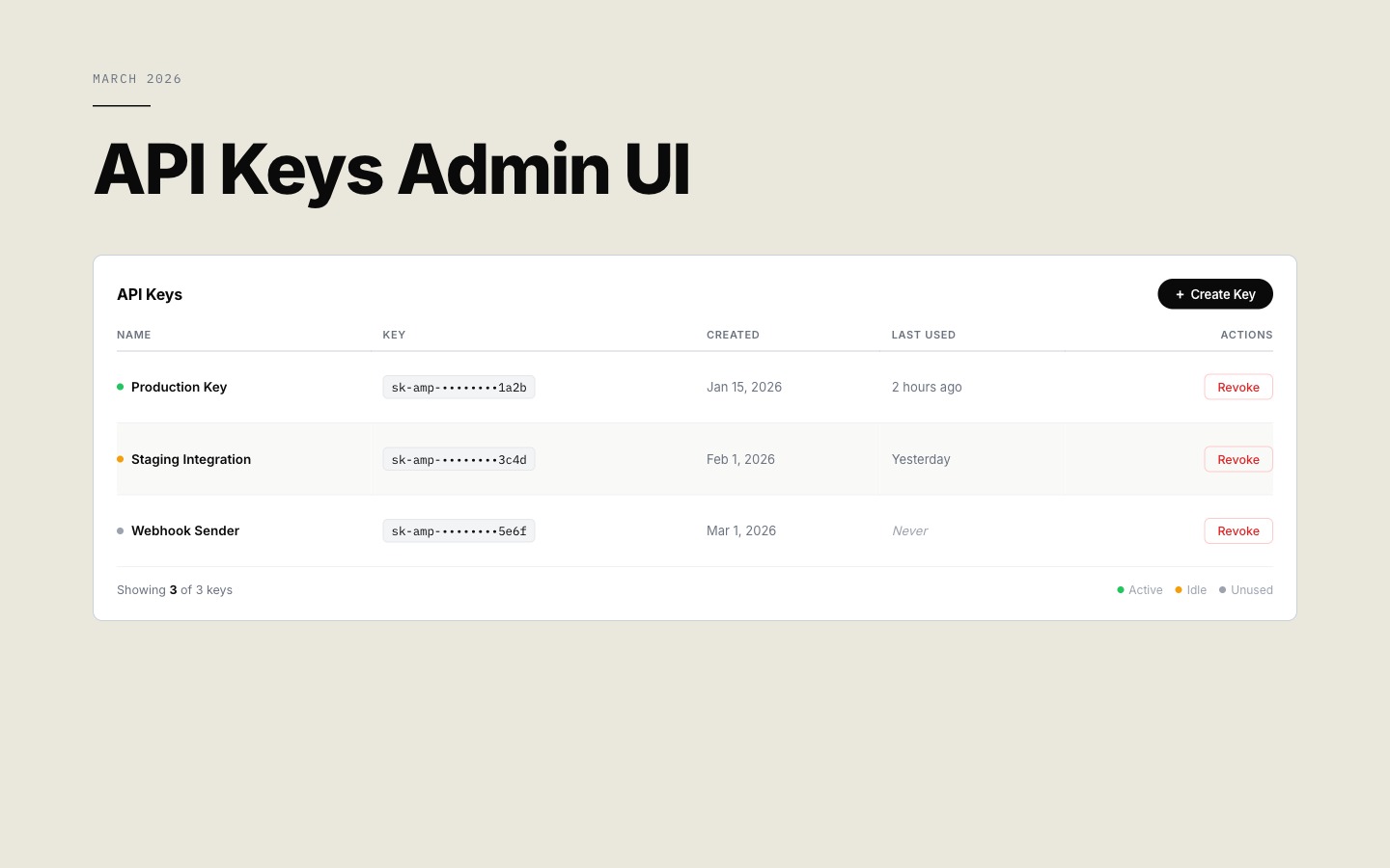 API keys admin UI