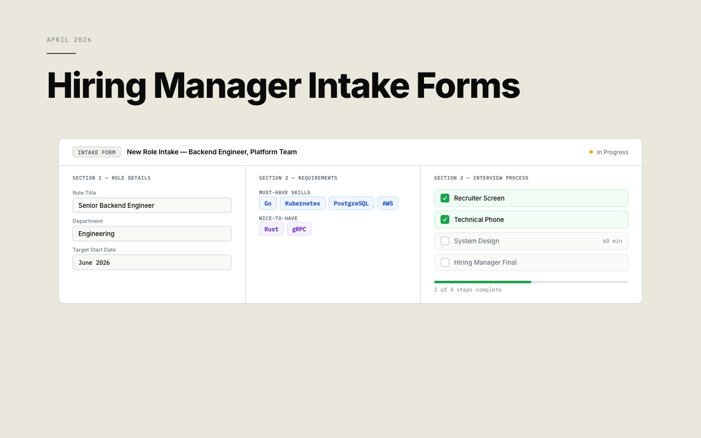 Hiring manager intake forms