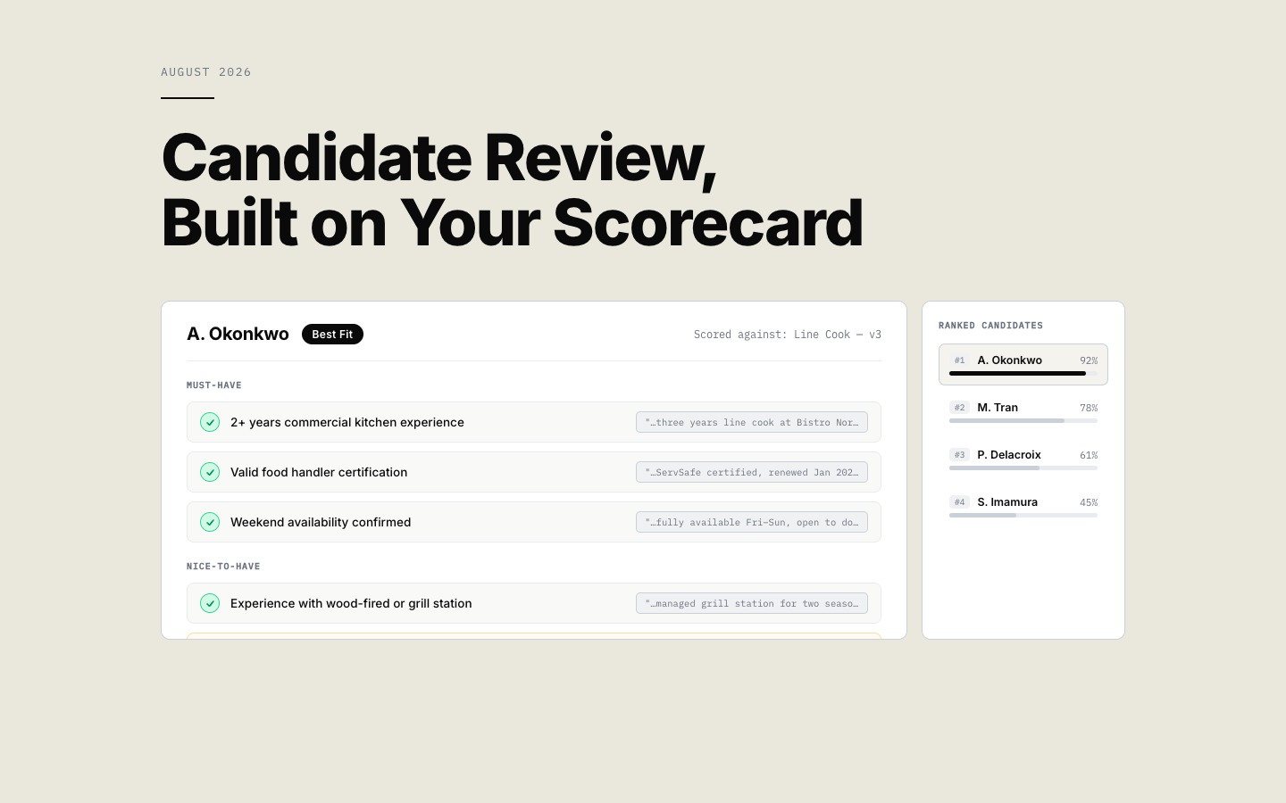 Candidate review, built on your score card