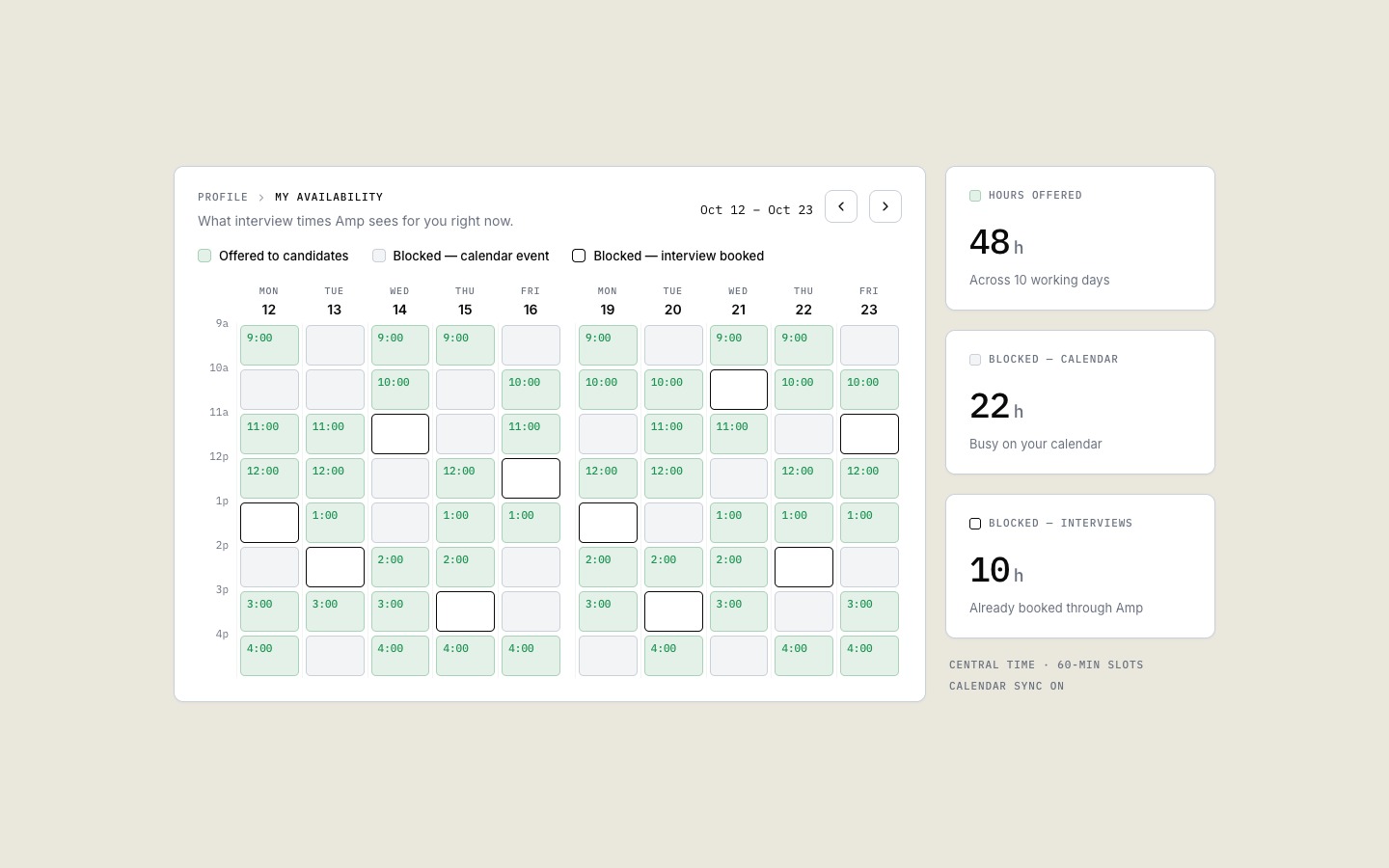 See your availability in Amp