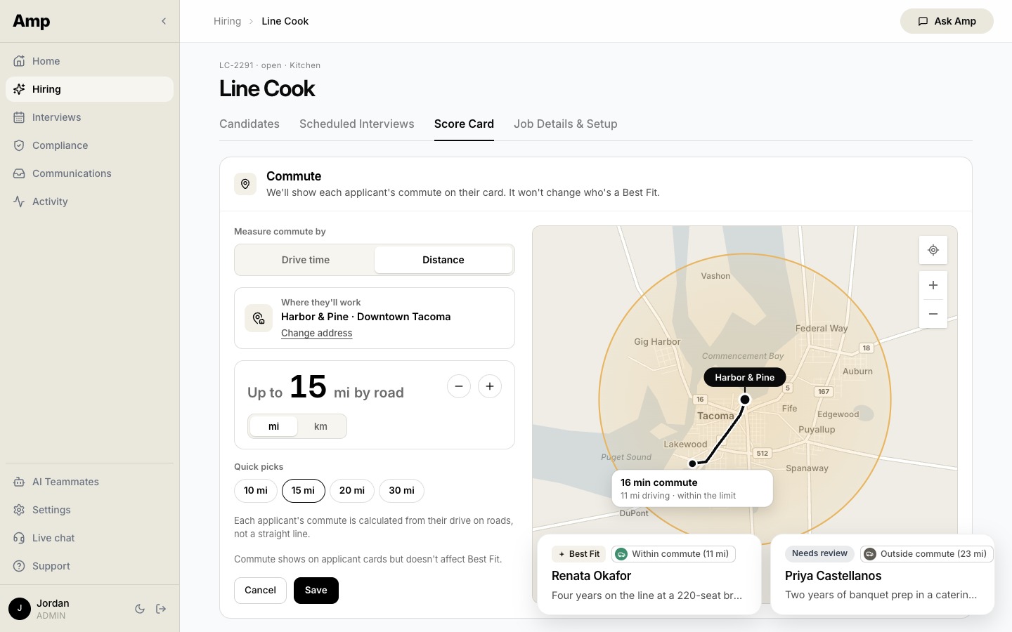 Set a commute limit for each job